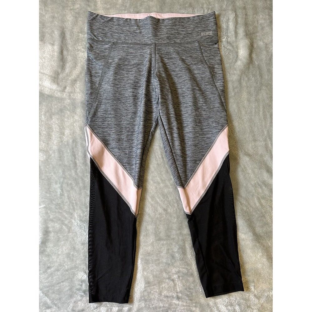 VIctoria's Secret Pink Leggings Womens Med Essential DARK GRAY Soft Stretch Logo